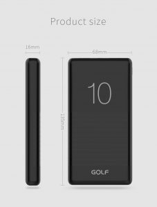 Buy GOLF G8 10000 power bank in Australia - size